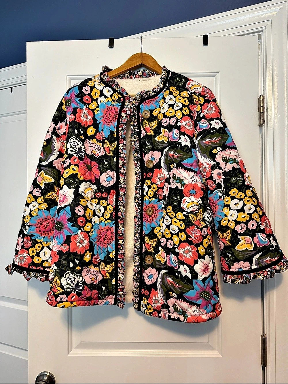 Floral Print Quilted Sherpa-Lined Jacket